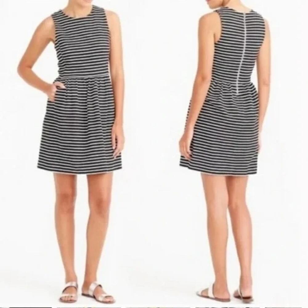 J. Crew Striped Sleeveless Daybreak Fit Flare Mini Dres Pockets M Black White